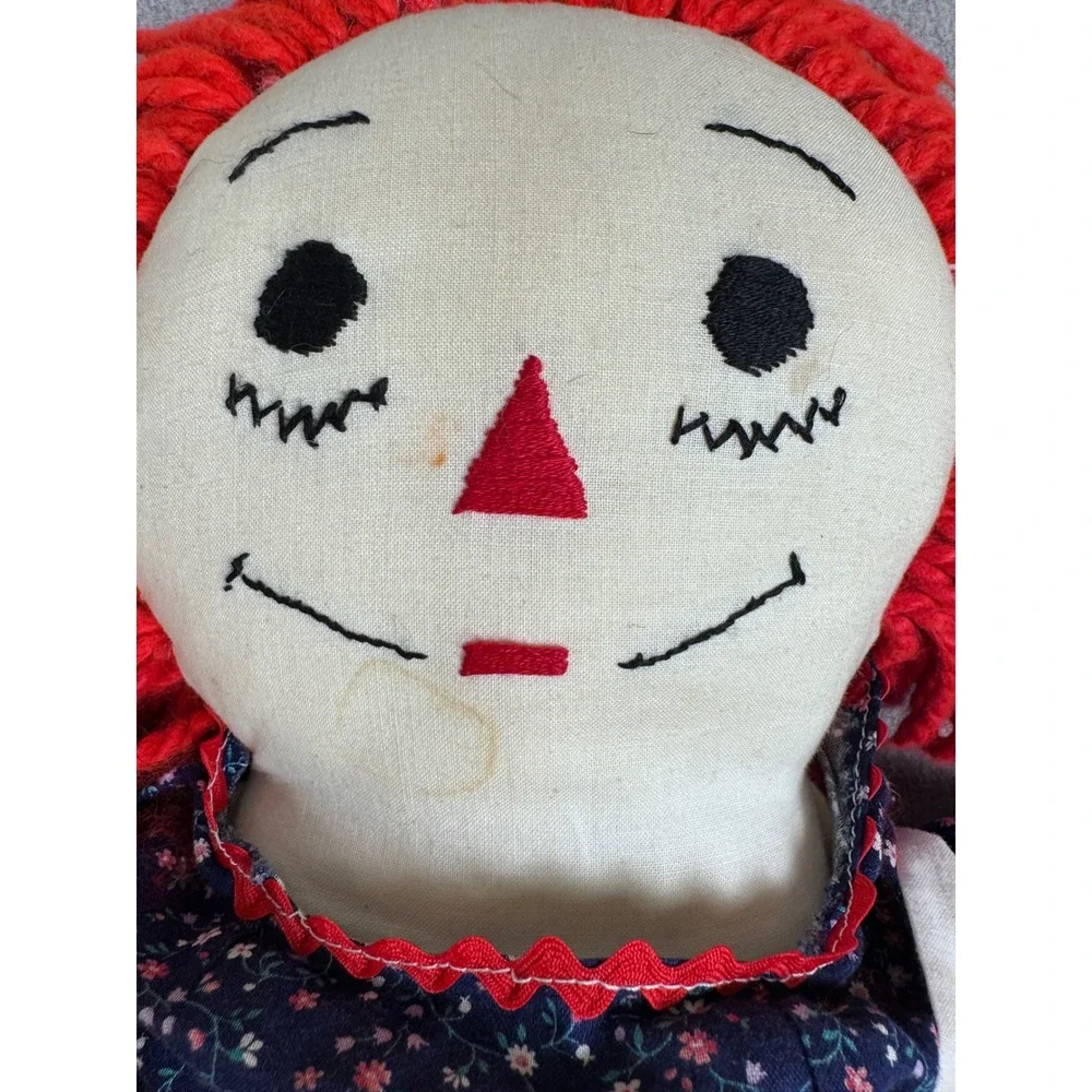 Vintage Raggedy Ann Cloth Doll Red Yarn Hair Floral Dress 20 Inch Plush Toy
